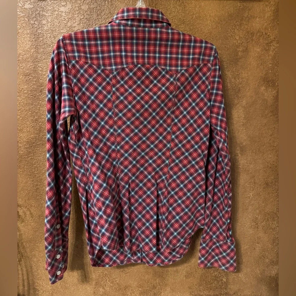 Gap Red & Blue Plaid Western Pearl Snap Long Sleeve Shirt Size 4 Vintage Y2K - Picture 2 of 5
